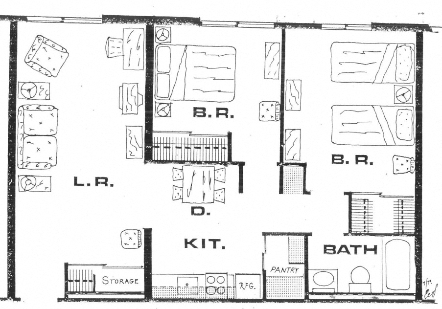 Floor plan for 2 beds, 1 bath, 800 sqft